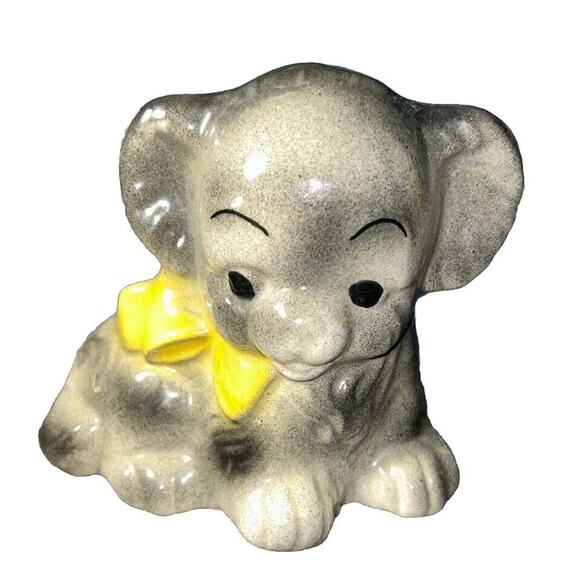 Vintage MCM Puppy DOG Ceramic PLANTER with Bow USA Speckle Gray - Picture 1 of 11